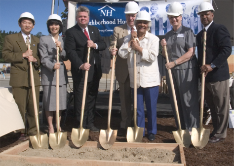 Shirley Wilcox, Mark Okasaki, and other staff and representatives at Rainier Vista groundbreaking.